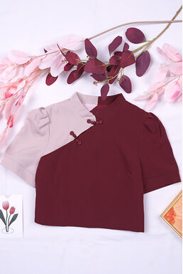 Two Toned Cheongsam Top (Pink + Maroon)